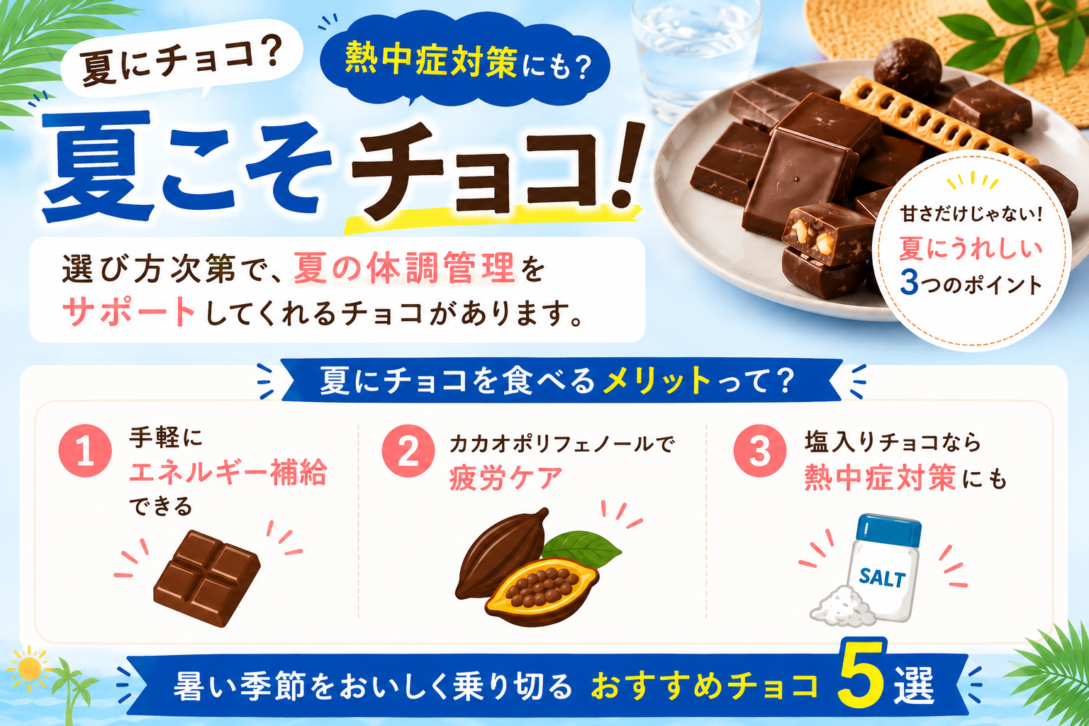【夏こそチョコ】熱中症対策にも？暑い季節をおいしく乗り切るおすすめチョコ5選